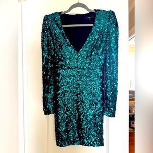Lulu’s New You Teal Sequined Bodycon Dress, Small